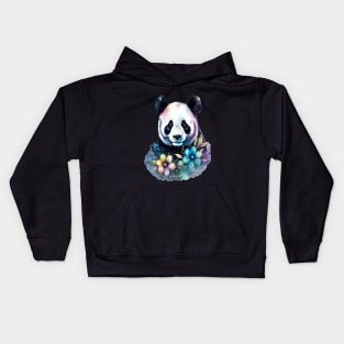 Fantasy, Watercolor, Panda Bear With Flowers and Butterflies Kids Hoodie